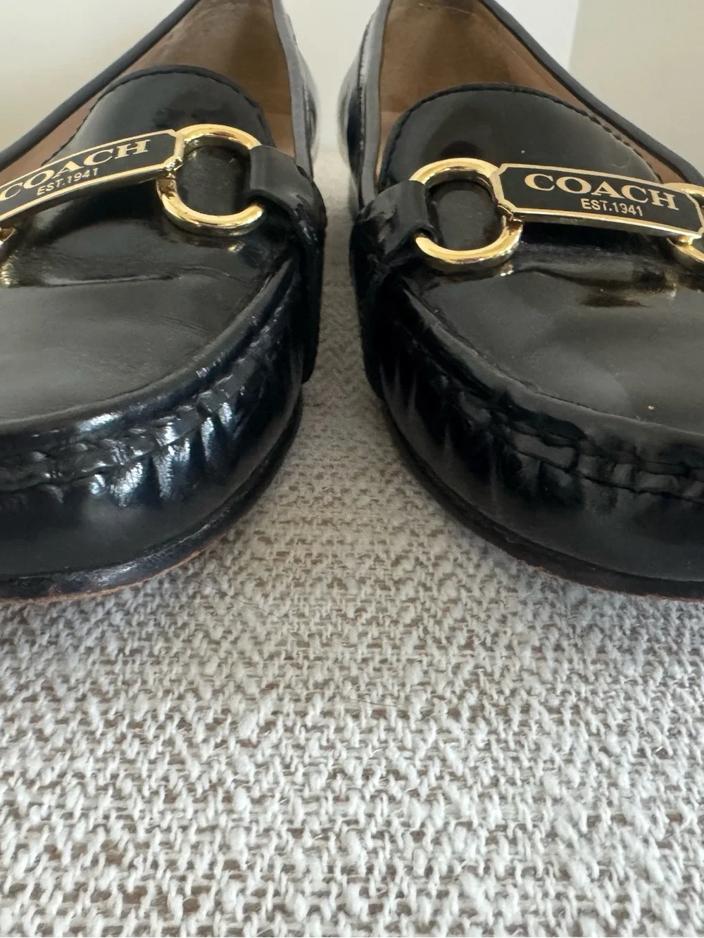 Coach Black Leather Slip-On Loafers with Gold Horsebit 8.5 B Estee